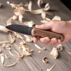 Compact Bushcraft Knife for Camping & Hiking – Black Oxide Coated Carbon Steel Knife with Walnut Handle & Leather Sheath – BSH5 Shadow
