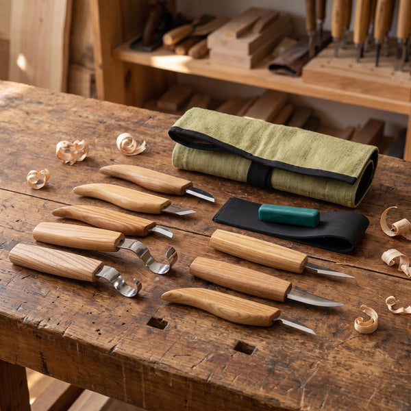 Left-Handed Wood Carving Tool Set in Tool Roll, 8 pcs
