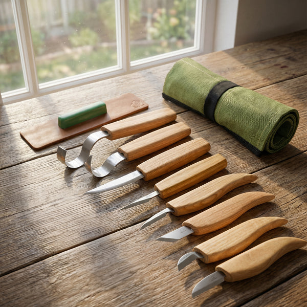 8-Piece Wood Carving Tool Set – Extended Wood Carving Knife Set in Tool Roll – S08
