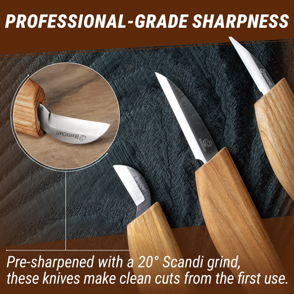 3-Piece Starter Wood Carving Set – Wood Carving Knives in Tool Roll – S15