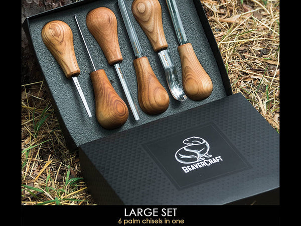 6-Piece Palm Carving Tool Set – Palm-Handled Wood Carving Gouge Chisel Set in Gift Box – SC05