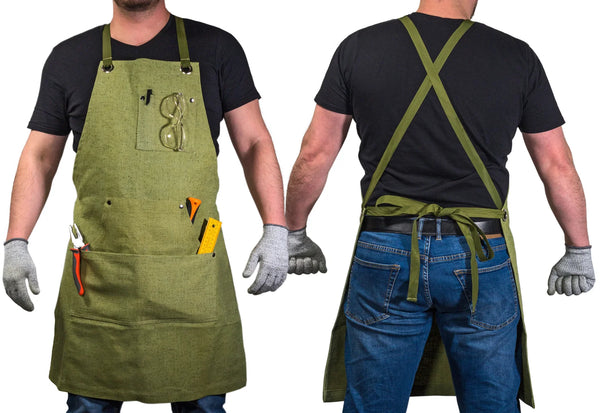 Adjustable Green Canvas Work Apron – Durable Workshop & Craft Apron / AP1