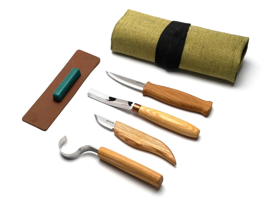 4-Piece Spoon & Kuksa Carving Tool Set – Wood Carving Set for Spoons & Bowls in Tool Roll – S43