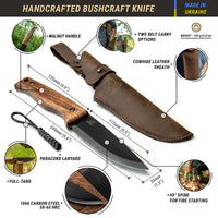 Bushcraft Knife for Camping & Outdoor – Carbon Steel Knife with Walnut Handle & Leather Sheath – BSH2 Glacier