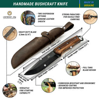 Bushcraft Knife for Outdoor & Survival – Black Oxide Coated Carbon Steel Knife with Walnut Handle & Leather Sheath – BSH4 Dusk