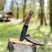 Bushcraft Knife for Outdoor & Survival – Black Oxide Coated Carbon Steel Knife with Walnut Handle & Leather Sheath – BSH4 Dusk