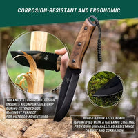 Bushcraft Knife with Ferro Rod – Black Oxide Coated, Walnut Handle & Leather Sheath – Dusk