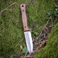 Bushcraft Knife for Camping & Outdoor – Carbon Steel Knife with Walnut Handle & Leather Sheath – BSH6 Breeze