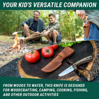 Kids Bushcraft Knife for Outdoor Activities – Beginner Camping Knife with Leather Sheath & Walnut Handle – BSH_KID
