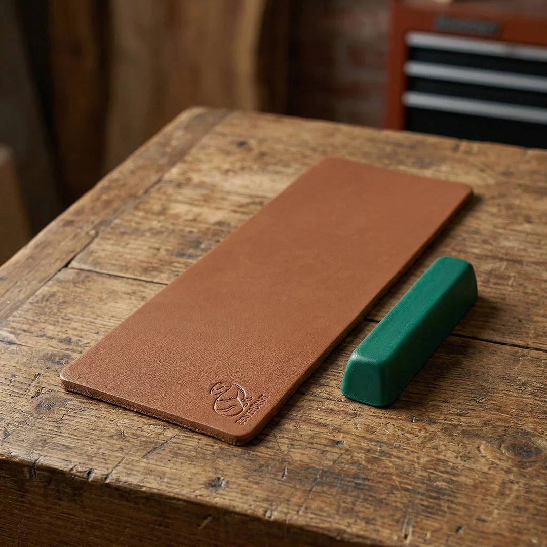 Leather Strop for Knife Sharpening – Double-Sided Leather Strop with Polishing Compound – LS2P1