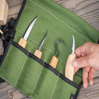 4-Piece Wood Carving Knife Set  – Whittling, Detail & Spoon Carving Knives Set in Tool Roll – S09