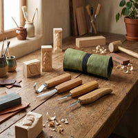 4-Piece Wood Carving Knife Set  – Whittling, Detail & Spoon Carving Knives Set in Tool Roll – S09