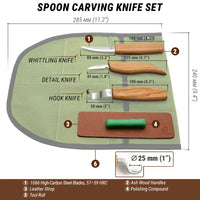 3-Piece Spoon Carving Set – Wood Carving Knife Set for Spoon Making in Tool Roll – S13