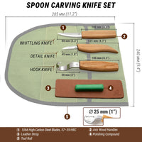 Left-Handed 3-Piece Spoon Carving Set – Wood Carving Knife Set in Tool Roll – S13L