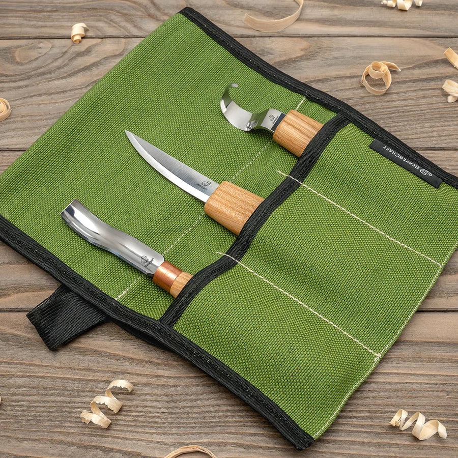 3-Piece Spoon Carving Tool Set – Beginner to Pro Wood Carving Set in Tool Roll – S14M