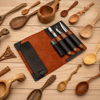 3-Piece Premium Spoon Carving Set – Walnut Handle Wood Carving Tools in Leather Case – S14X