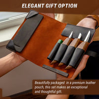 3-Piece Premium Wood Carving Knife Set – Walnut Handle Wood Carving Knives in Leather Tool Case – S15X