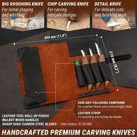 3-Piece Premium Wood Carving Knife Set – Walnut Handle Wood Carving Knives in Leather Tool Case – S15X