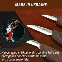 3-Piece Premium Wood Carving Knife Set – Walnut Handle Wood Carving Knives in Leather Tool Case – S15X