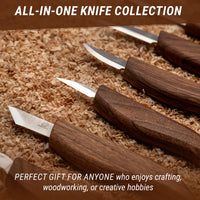 8-Piece Premium Wood Carving Knife Set – Walnut Handle Wood Carving Knives in Leather Tool Roll – S18X