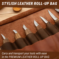 8-Piece Premium Wood Carving Knife Set – Walnut Handle Wood Carving Knives in Leather Tool Roll – S18X