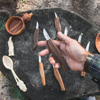 9-Piece Premium Wood Carving Tool Set – Walnut Handle Wood Carving Knives in Leather Tool Bag – S50X