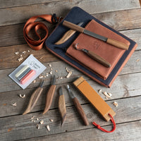 9-Piece Premium Wood Carving Tool Set – Walnut Handle Wood Carving Knives in Leather Tool Bag – S50X