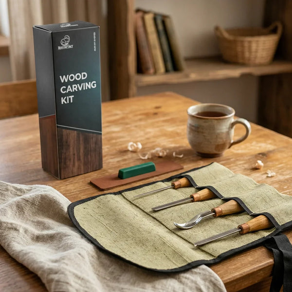 4-Piece Wood Carving Tool Set – Wood Carving Gouge Chisel Set in Tool Roll – SC01