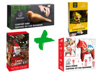 Ultimate DIY Kids Pack – Complete Wood Carving Kit Bundle with Santa, Comfort Bird, Bear & Dala Horse – BDIY01_02_05_06