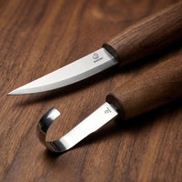 2-Piece Premium Spoon Carving Set – Walnut Handle Starter Wood Carving Knife Set in Leather Tool Case – S01X Brown