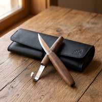 2-Piece Premium Spoon Carving Set – Walnut Handle Starter Wood Carving Knife Set in Leather Tool Case – S01X Black