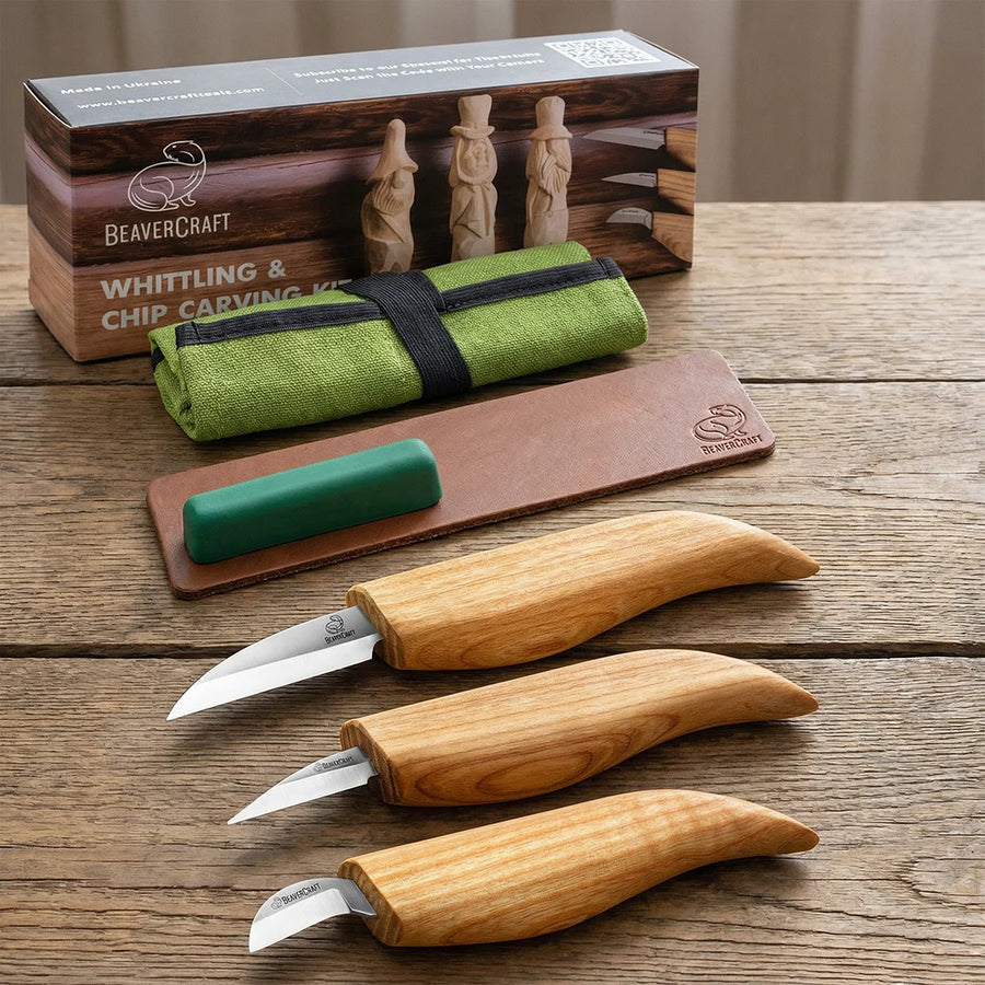 3-Piece Starter Wood Carving Set – Wood Carving Knives in Tool Roll – S15