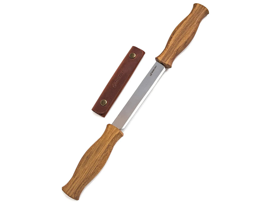 Drawknife DK1S – Carbon Steel, Oak Handles & Leather Sheath