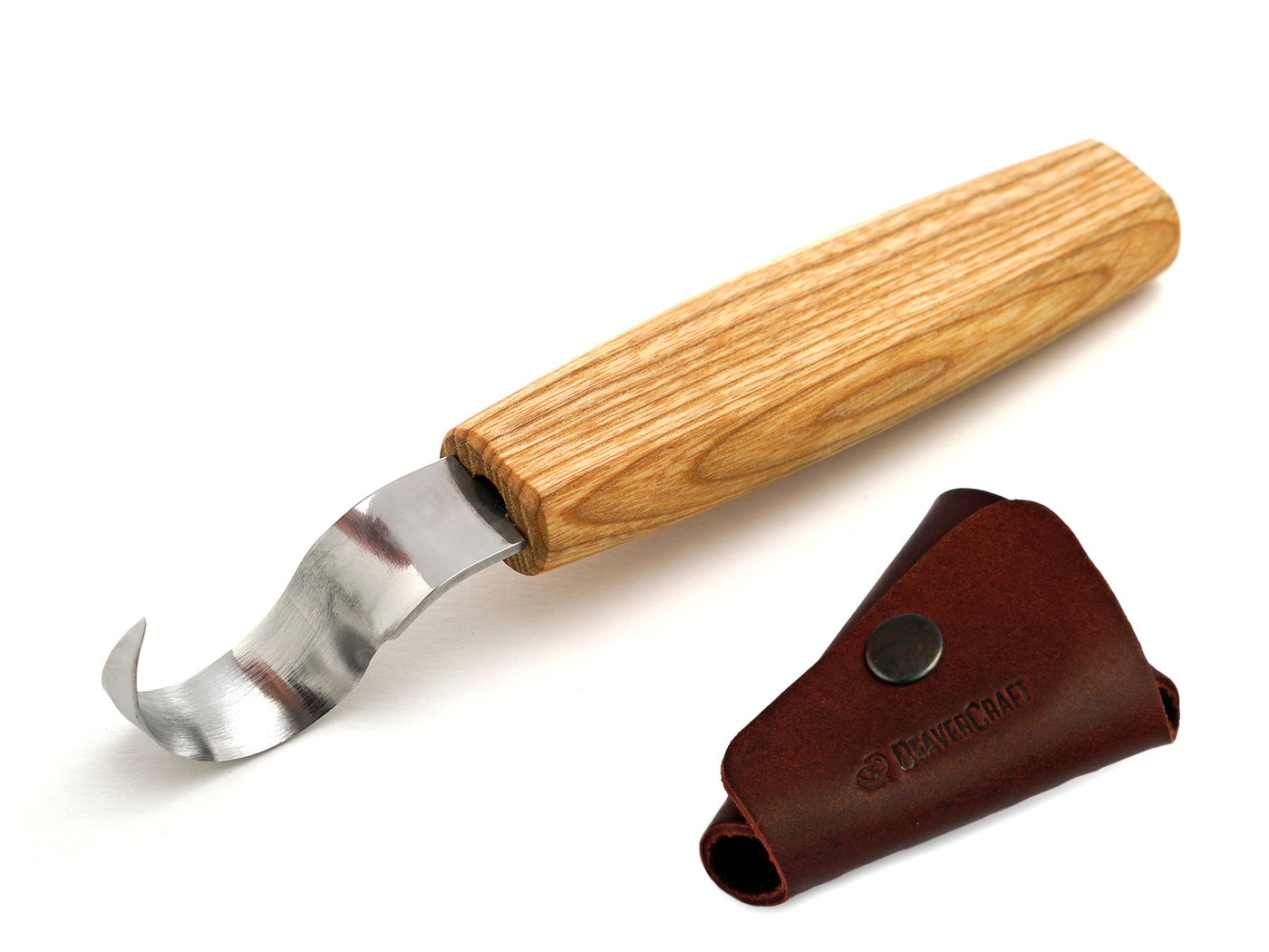 Spoon Carving Knife with Leather Sheath – Single Bevel Hook Knife – 25 mm – SK1S