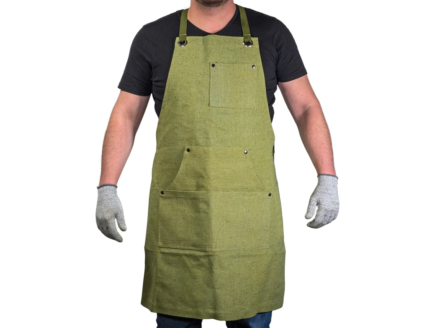 Adjustable Green Canvas Work Apron – Durable Workshop & Craft Apron / AP1