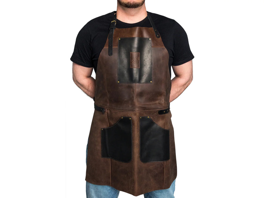 Tablier de travail en cuir noir et marron ajustable – AP3X