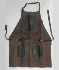 Adjustable Black & Brown Leather Wood Carving Apron – Durable Workshop & Craft Work Apron / AP3X