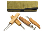 Left-Handed 4-Piece Wood Carving Knife Set  – Whittling, Detail & Spoon Carving Knives Set in Tool Roll – S09L
