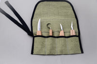 Left-Handed 4-Piece Wood Carving Knife Set  – Whittling, Detail & Spoon Carving Knives Set in Tool Roll – S09L