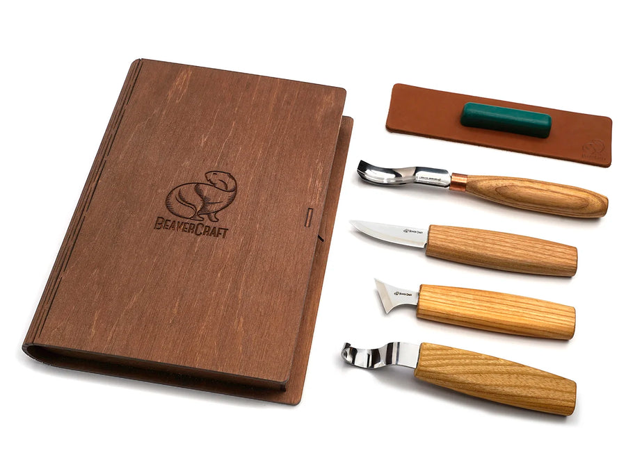 Spoon Carving Set of 4 Tools in a Book Case (Left-handed) - S19L book
