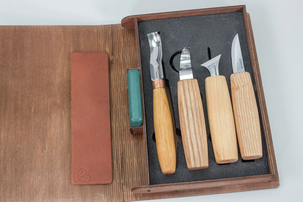 Spoon Carving Set of 4 Tools in a Book Case - S19 book