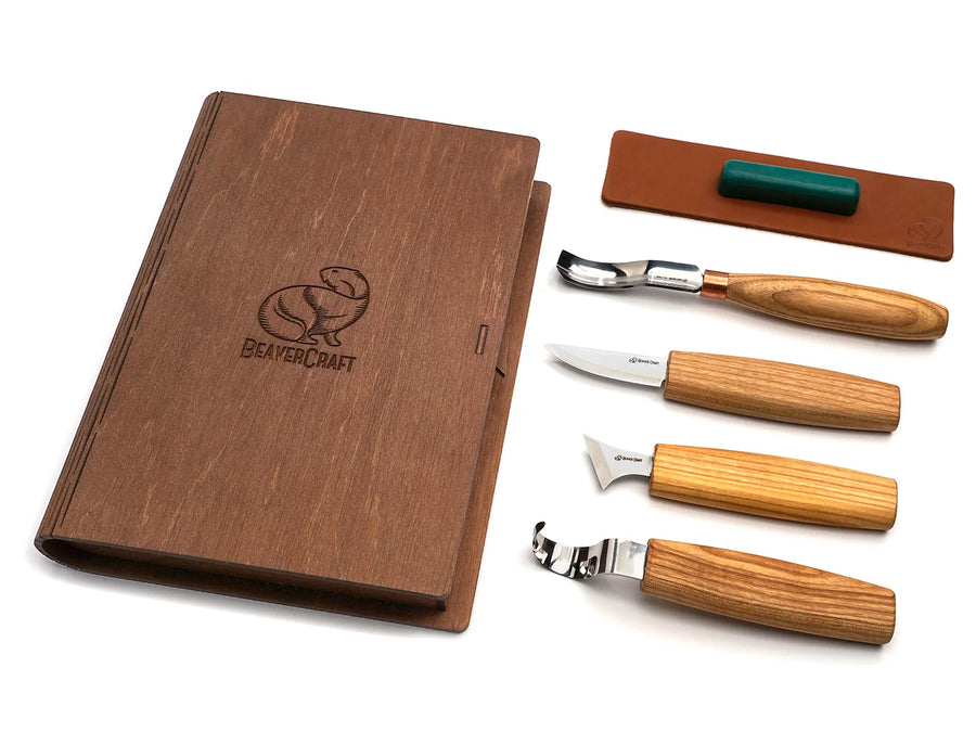 Spoon Carving Set of 4 Tools in a Book Case - S19 book