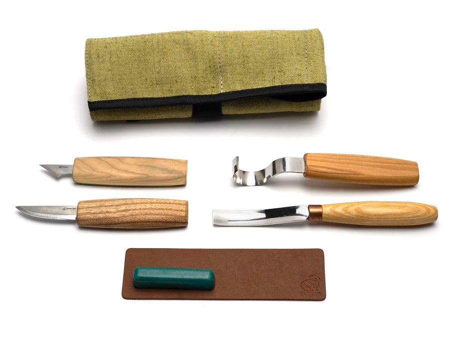 4-Piece Spoon & Kuksa Carving Set – Starter Spoon Carving Tool Set in Tool Roll – S49